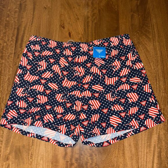 Columbia PFG Swim Shorts Men’s XXL / 2XL USA America Red White Blue NEW - Picture 2 of 9